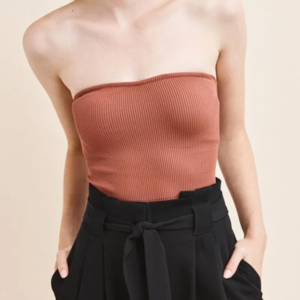 Dynamite Cropped Ribbed Pink Bandeau Strapless Tube Top